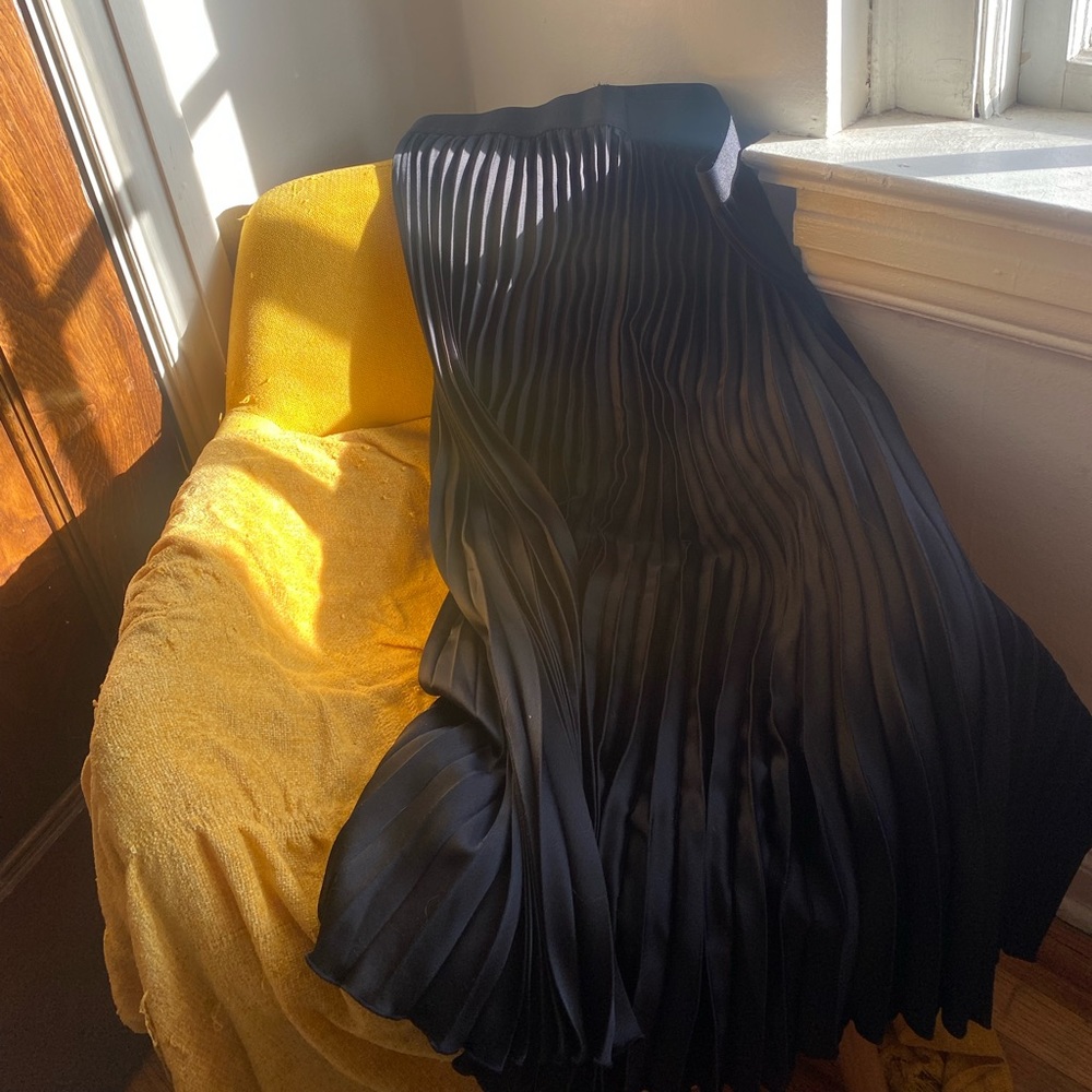 Black pleated maxi skirt